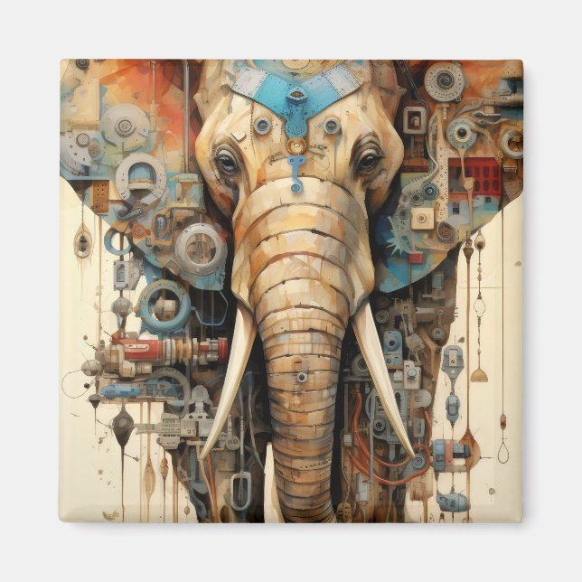 Elephant Steampunk künstlerisch Magnet (Vorne)