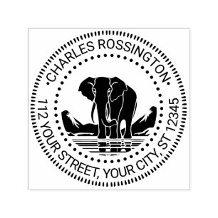 Elephant Stehend Silhouette Name Rücksendeadresse Permastempel