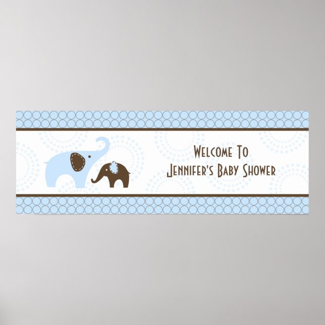 Elephant Stitch Blue Baby Duschbanner Poster (Vorne)