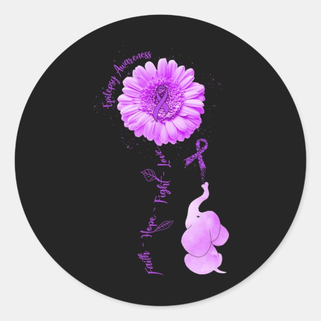 Elephant Sunflower Faith Hope Kämpfen Liebe Epilep Runder Aufkleber (Vorderseite)