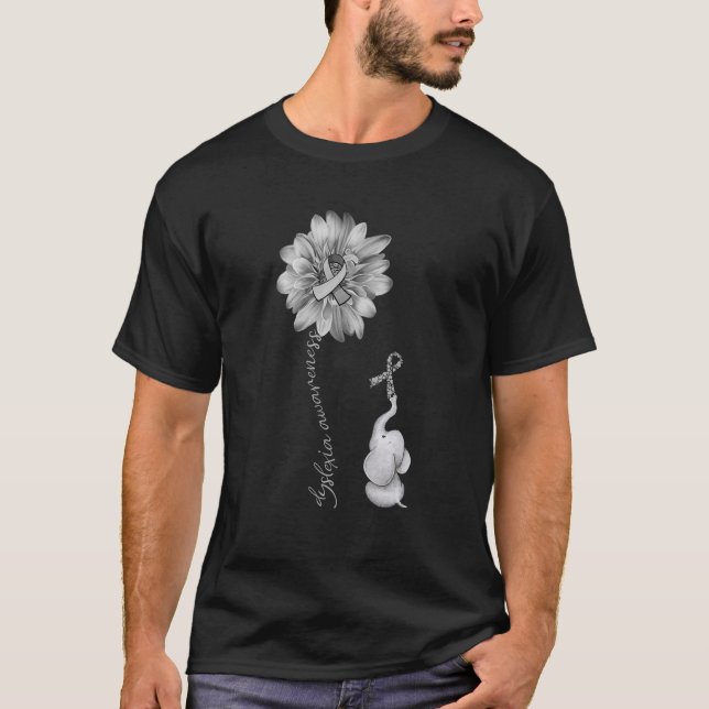Elephant Sunflower Gray Ribbon Dyslexie Bewusstsei T-Shirt (Vorderseite)