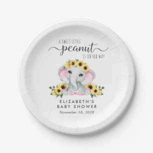Elephant Sunflowers Baby Girl Dusche Pappteller