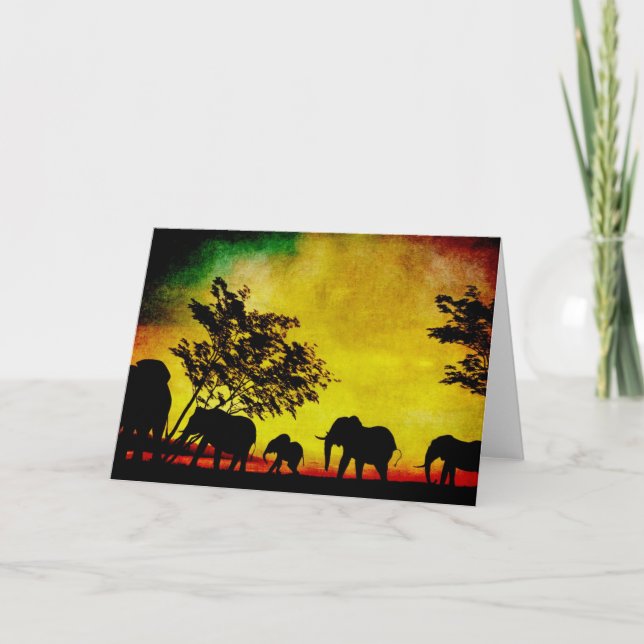 Elephant Sunset Grußkarte Karte (Vorderseite)