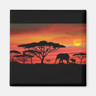 Elephant Sunset Magnet