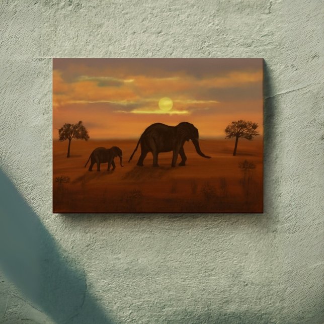 Elephant Sunset Oil Painting - Wrapped Canvas wall Leinwanddruck (Von Creator hochgeladen)
