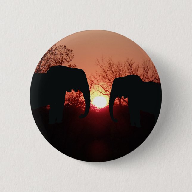 Elephant Sunset Silhouette Button (Vorderseite)