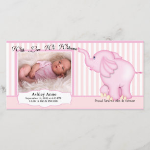 Elephant Sweet Baby Girl Birth Ankündigung