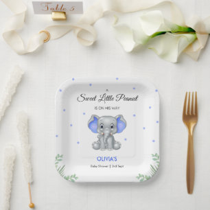 Elephant Sweet Little Peanut Boy Baby Dusche Pappteller