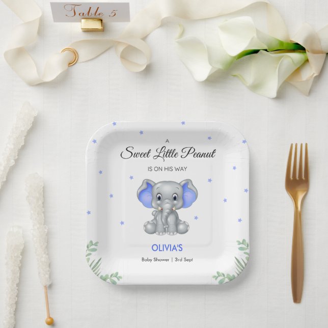 Elephant Sweet Little Peanut Boy Baby Dusche Pappteller (Hochzeit)
