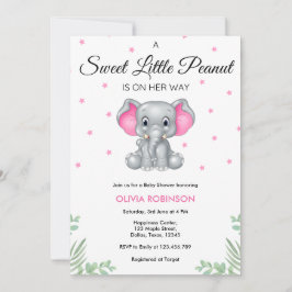 Elephant Sweet Little Peanut Girl Babydusche Einladung