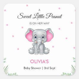 Elephant Sweet Little Peanut Girl Babydusche Quadratischer Aufkleber