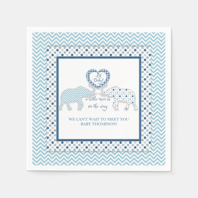 Elephant Theme Boy Baby Dusche Dekoration Personal Serviette (Vorderseite)