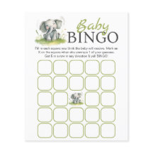 Elephant Themed Baby Dusche Bingo Paper Sheet