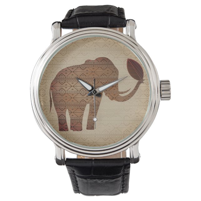 Elephant Tribal Art Design Armbanduhr (Vorderseite)