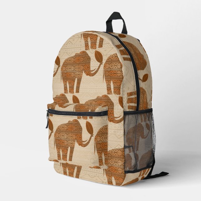 Elephant Tribal Art Design Bedruckter Rucksack (Rückseitige Ecke Rechts)