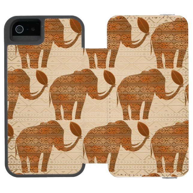 Elephant Tribal Art Design Incipio iPhone Geldbeutel-Hülle (Folio Geöffnet)