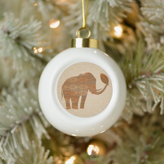 Elephant Tribal Art Design Keramik Kugel-Ornament (Baum)
