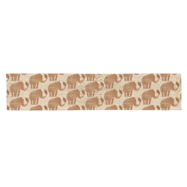 Elephant Tribal Art Design Kurzer Tischläufer (Horizontal)