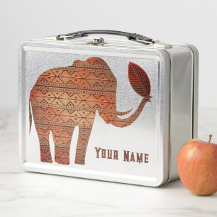 Elephant Tribal Art Design Metall Brotdose