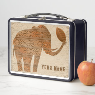 Elephant Tribal Art Design Metall Brotdose