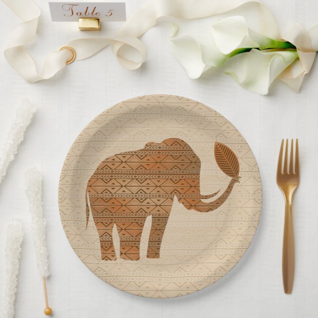 Elephant Tribal Art Design Pappteller (Hochzeit)