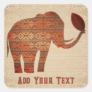 Elephant Tribal Art Design Quadratischer Aufkleber