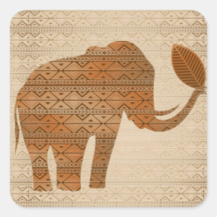 Elephant Tribal Art Design Quadratischer Aufkleber