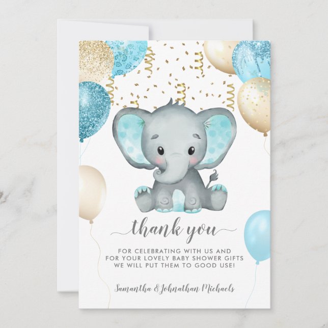 Eléphant Turquiose Ballons Baby shower Merci (Devant)