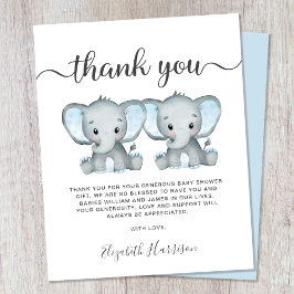 Elephant Twin Baby Boys Dusche Danke Karte