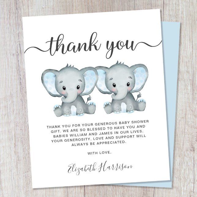 Elephant Twin Baby Boys Dusche Danke Karte (Von Creator hochgeladen)