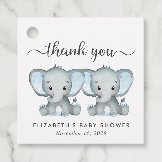 Elephant Twin Baby Boys Dusche Vielen Dank Geschenkanhänger (Vorderseite)