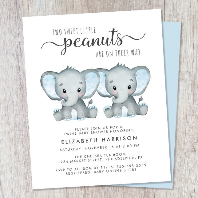 Elephant Twin Baby Boys Shower Budget Einladung (Von Creator hochgeladen)