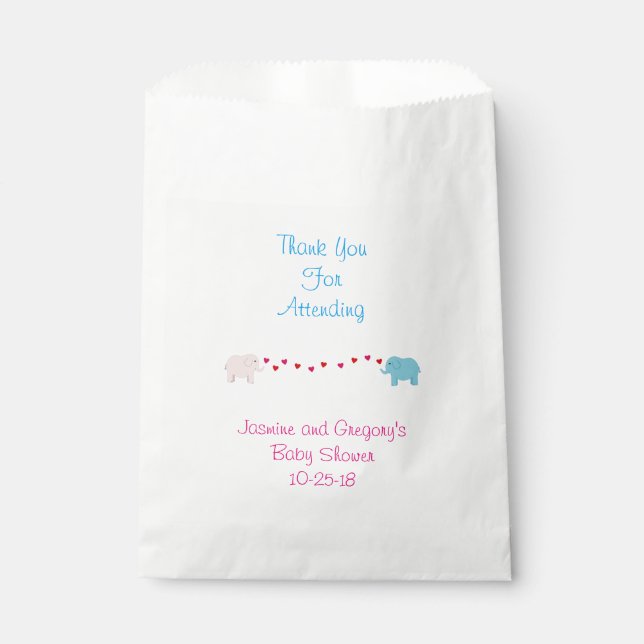 Elephant Twin Boy & Girl Favor Bag Geschenktütchen (Vorderseite)