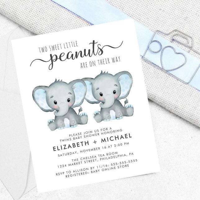 Elephant Twin Boys Baby Couples Dusche Einladung (Von Creator hochgeladen)