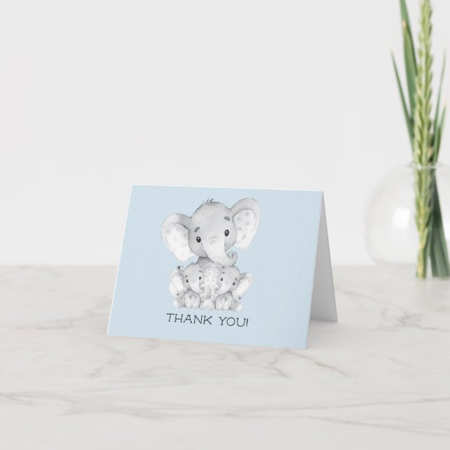 Elephant Twin Boys Babydusche Vielen Dank Hinweis Dankeskarte (Vorderseite)
