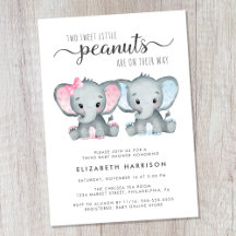 Elephant Twin Girl Boy Baby Shower