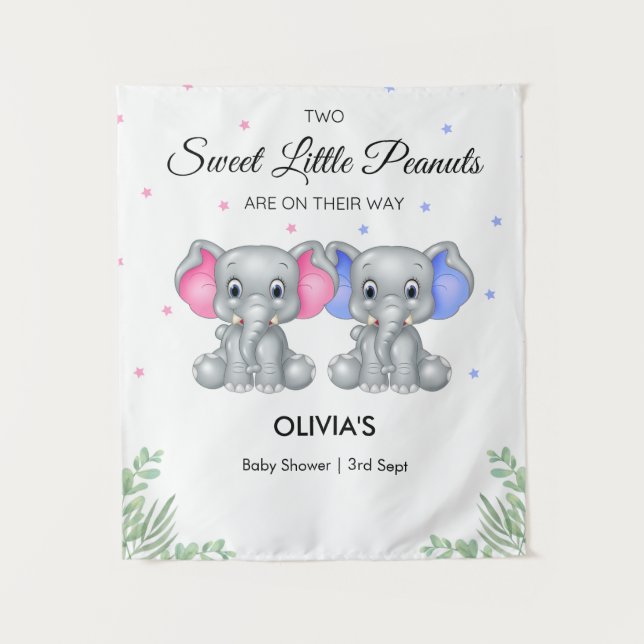 Elephant Twin Girl Boy Babydusche Hintergrund Wandteppich (Vorderseite)