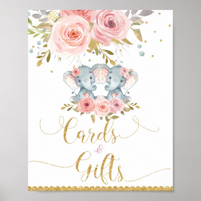 Elephant Twin Girls Baby Shooting Cards & Gifts Sc Poster (Vorne)