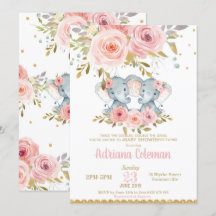 Elephant Twin Girls Baby Shower Einladung Bloral