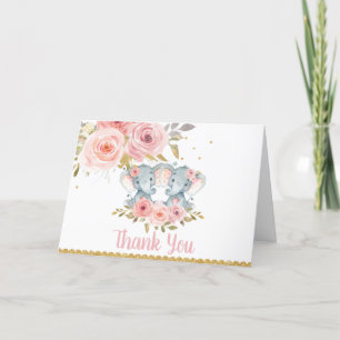 Elephant Twin Girls Babydusche Geburtstag Vielen D Dankeskarte