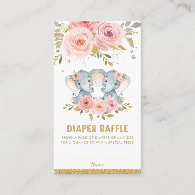 Elephant Twin Girls Babydusche Windelwanne Begleitkarte (Vorderseite)