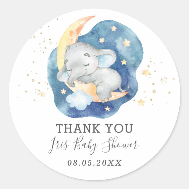 Elephant Twinkle Little Star Baby Vielen Dank Runder Aufkleber (Vorderseite)