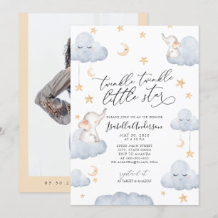 Elephant Twinkle Little Star Yellow Baby Dusche Einladung