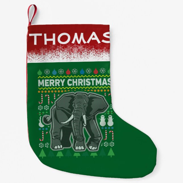 Elephant Ugly Christmas Sweater Wildlife Series Kleiner Weihnachtsstrumpf (Vorderseite)