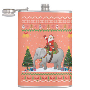 Elephant Ugly Xmas Gift Santa Riding Elephant Xmas Flachmann