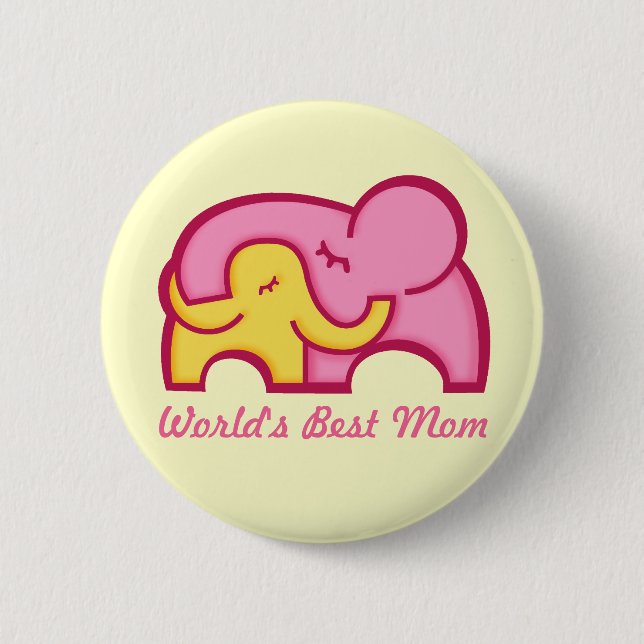 Elephant-Umarmung Beste Mama-Taste Abzeichen gelb  Button (Vorderseite)