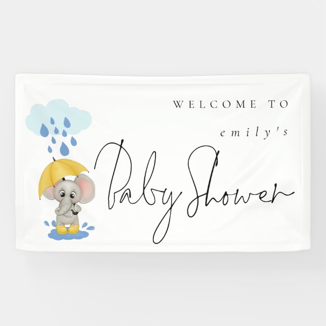 Elephant Umbrella Name Willkommen bei Baby Shower Banner (Horizontal)