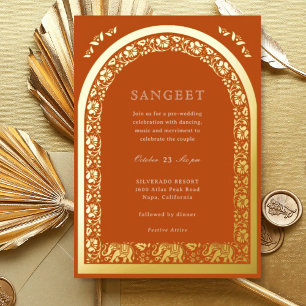 Elephant und Lotus Blume Indian Sangeet Gold Folieneinladung
