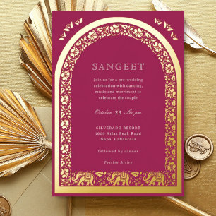 Elephant und Lotus Blume Indian Sangeet Gold Folieneinladung