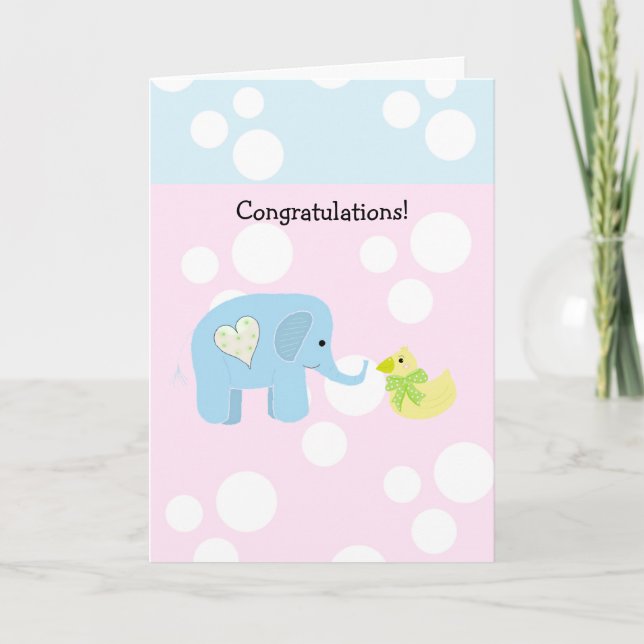 Elephant und Polka Dot Baby Herzlichen Glückwunsch Karte (Vorderseite)